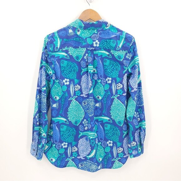 Talbots The Classic Casual Popover Top Under The Sea Print Aquatic Blue Womens M - Picture 3 of 15